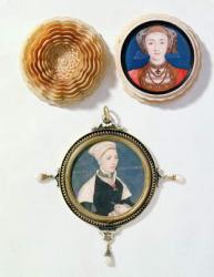 Anne of Cleves (top), 1539 (w/c on vellum) and Jane Small, formerly known as Mrs. Robert Pemberton (bottom), c.1540 (w/c on vellum mounted on playing card) | Obraz na stenu