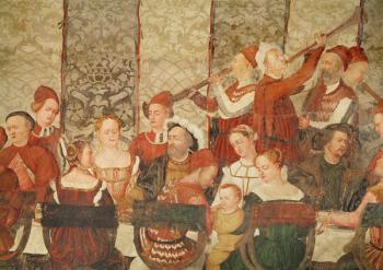 Guests at the Banquet Given by Bartolomeo Colleoni for King Christian I of Denmark at the Castle of Malpaga in 1474, 1520-30 (fresco) (detail) | Obraz na stenu