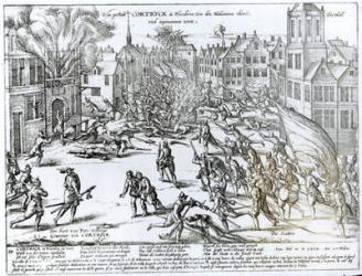 The Battle of Courtrai Between the French and the Flemish, 1580 (engraving) (b/w photo) | Obraz na stenu