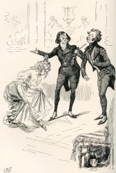 The Dancing Academy. "Mr. Cooper, my daughter, sir, Miss Billsmethi,sir, who I hope will have the pleasure of dancing many a quadrille, minuet, gavotte, country dance, fandango, double hornpipe and farinagholkajingo with you, sir." Illustration by Harry F | Obraz na stenu