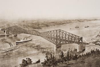 Quebec Bridge over the St. Lawrence River, Canada, illustration from 'The Outline of History' by H.G. Wells, Volume II, published in 1920 (litho) | Obraz na stenu