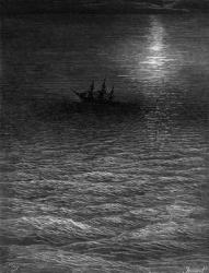 The marooned ship in a moonlit sea, scene from 'The Rime of the Ancient Mariner' by S.T. Coleridge, published by Harper & Brothers, New York, 1876 (wwod engraving) | Obraz na stenu