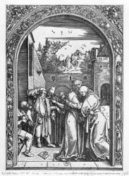 The meeting of St. Anne and St. Joachim at the Golden Gate, from the 'Life of the Virgin' series, 1504 (woodcut) (b/w photo) | Obraz na stenu