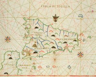 Sicily and the Straits of Messina, from a nautical atlas, 1646 (ink on vellum) | Obraz na stenu