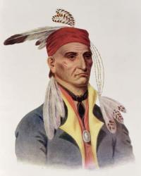 Shin-ga-ba W'Ossin or 'Image Stone',  a Chippeway Chief, 1826, illustration from 'The Indian Tribes of North America, Vol.1', by Thomas L. McKenney and James Hall, pub. by John Grant (colour litho) | Obraz na stenu