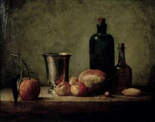 Still-life with Silver Beaker, Fruit and Bottles on a Table | Obraz na stenu