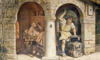 The Blacksmith of Ruhla, c.1854 (fresco) (detail) (see also 311146) | Obraz na stenu