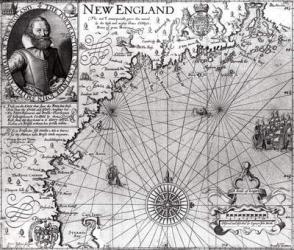 Map of the Coast of New England, Observed and Described by Captain John Smith (1580-1631) 1614, from 'Generall Historie', 1624 (engraving) (b&w photo) | Obraz na stenu