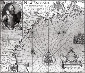 Map of the Coast of New England, Observed and Described by Captain John Smith (1580-1631) 1614, from 'Generall Historie', 1624 (engraving) (b&w photo) | Obraz na stenu