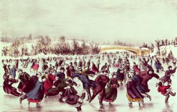 Central Park, Winter: The Skating Carnival (colour litho) | Obraz na stenu