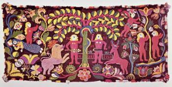 Carriage cushion cover depicting the Fall of Man, Creation of Eve and the Expulsion of Paradise, from Akarp, Skane, Sweden, c.1814 (textile) | Obraz na stenu