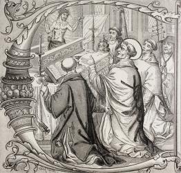 The Mass of Saint Gregory the Great and the apparition of Jesus Christ as The Man of Sorrows, from 'Military and Religious Life in the Middle Ages' by Paul Lacroix, published London c.1880 (litho) | Obraz na stenu