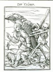 Death and the Pedlar, from 'The Dance of Death', engraved by Hans Luutzelburger, c.1538 (woodcut) (b/w photo) | Obraz na stenu