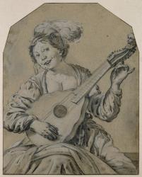 The Lute-Player (black and white chalk on paper) | Obraz na stenu