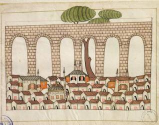 Ms. cicogna 1971, miniature from the 'Memorie Turchesche' depicting the great aqueduct at Constantinople (pen & ink on paper) | Obraz na stenu