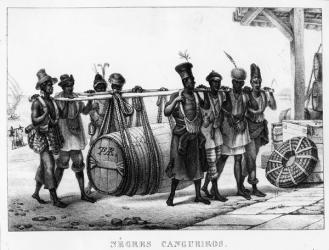 'Negres Cangueiros' - Black Porters carry a Cask, engraved by Thierry Freres (fl.1827-45), 1835 (litho) | Obraz na stenu