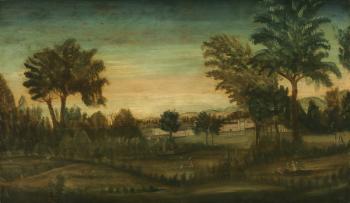 Landscape with Buildings, late 18th century (oil on wood) | Obraz na stenu