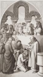 The Baptism of King Ethelbert (c.552-616) of Kent by St. Augustine at Canterbury in 597, from 'Illustrations of English and Scottish History' Volume I (engraving) | Obraz na stenu