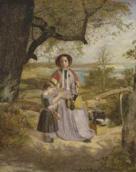 Mother and Child by a Stile, with Culver Cliff, Isle of Wight, in the distance, c.1849-50 (oil on panel) | Obraz na stenu