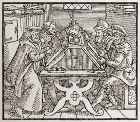 Scribes at work during the Tudor period in England. From a contemporary print. | Obraz na stenu