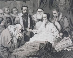 John Calvin (1509-1564) on his Death Bed (engraving) | Obraz na stenu