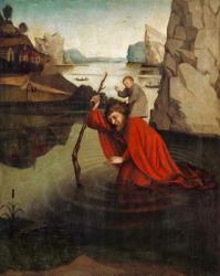 St. Christopher Carrying the Christ Child (tempera on panel) | Obraz na stenu