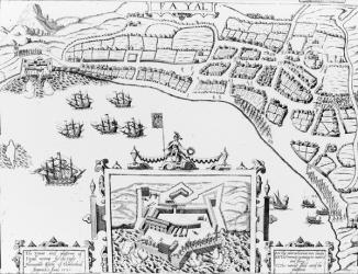 The Towne and Platforme of Fayall wonne by the right Honourable Earle of Cumberland, September 2nd 1589 (engraving) | Obraz na stenu