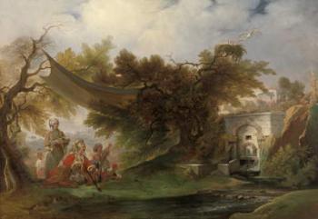 Indian Landscape with Figures near a Stream (oil on canvas) | Obraz na stenu