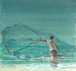 Lone Fisherman 3, 2015 (pen & ink with w/c on paper) | Obraz na stenu