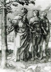 God shows Adam and Eve the Tree of Life in the Garden of Eden, 1529 (engraving) (b/w photo) | Obraz na stenu