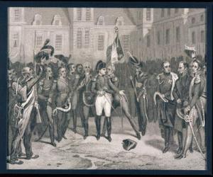 'Adieu at Fontainebleau': Napoleon (1769-1821) says Farewell to Old Guard at Fontainebleau in 1814 (engraving) | Obraz na stenu