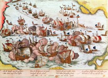 Naval Combat between the Beggars of the Sea and the Spanish in 1573 (coloured engraving) | Obraz na stenu