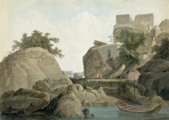 Fakir's Rock at Sultanganj, on the River Ganges, India, c.1790 (w/c over graphite on paper) | Obraz na stenu