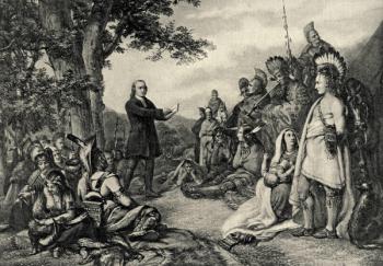 John Wesley preaching to the Indians in Georgia in 1736 (engraving) | Obraz na stenu