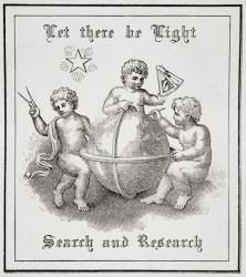 Book plate from the 19th century. "Let There Be Light. Search and Research." | Obraz na stenu