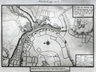 Fol.99 Map of Saint-Savinien on the Charente River in 1713, from 'Recueil des Plans de Saintonge' (pen & ink and w/c on paper) (b/w photo) | Obraz na stenu