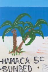 Hand painted advertisement for renting sunbeds on the beach, La Cala de Mijas, Costa del Sol, Malaga Province, Andalusia, Southern Spain (photo) | Obraz na stenu