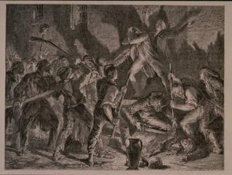 The Massacre in the Prisons in September 1792, engraved by Jean-Baptiste Charles Carbonneau (b.1815) (engraving) | Obraz na stenu