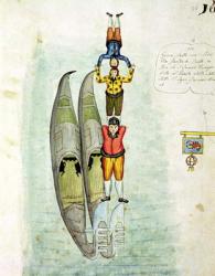 Three men balancing on two gondolas, 1772 (w/c on paper) | Obraz na stenu