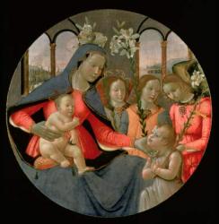 Virgin and Child with St. John the Baptist and the Three Archangels, Raphael, Gabriel and Michael (tempera on panel) | Obraz na stenu