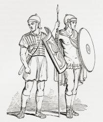 Roman infantry soldiers, after figures on Trajan's Column. From The Imperial Bible Dictionary, published 1889. | Obraz na stenu