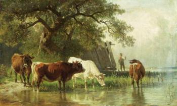Cattle Watering in a River Landscape, 19th century | Obraz na stenu