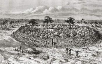 A Congolese village in the mid 19th century, from 'Africa Pintoresca', published 1888 (engraving) | Obraz na stenu