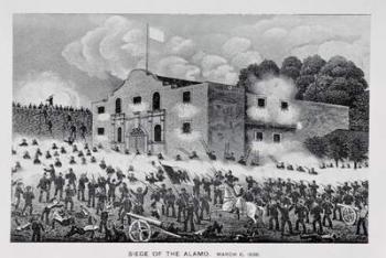 The Siege of the Alamo, 6th March 1836, from 'Texas, an Epitome of Texas History, 1897', by William H. Brooker (engraving) (b&w photo) | Obraz na stenu