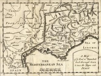 A Map of the Route Hannibal took through Gaul and over the Alps into Italy (engraving) | Obraz na stenu