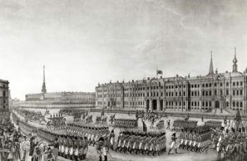 Parade in front of the Imperial Palace, St.Petersburg, 1812 (engraving) (b/w photo) | Obraz na stenu