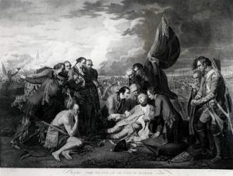 The Death of General Wolfe (1727-59) 1759, engraved by Augustin Legrand (engraving) (b&w photo) (see also 105409, 124902 & 153197) | Obraz na stenu