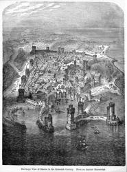 Bird's-eye View of Rhodes in the Sixteenth Century, from an Ancient Manuscript, from 'Cassell's Illustrated History of England' vol. 2, published 1873 (engraving) | Obraz na stenu