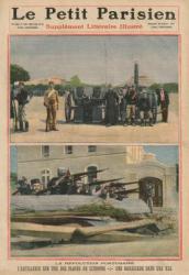 Portuguese Revolution, Artillery on a square of Lisbon, a barricade in a street, front cover illustration from 'Le Petit Parisien', supplement litteraire illustre, 23rd October 1910 (photolitho) | Obraz na stenu