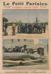 Portuguese Revolution, Artillery on a square of Lisbon, a barricade in a street, front cover illustration from 'Le Petit Parisien', supplement litteraire illustre, 23rd October 1910 (photolitho) | Obraz na stenu